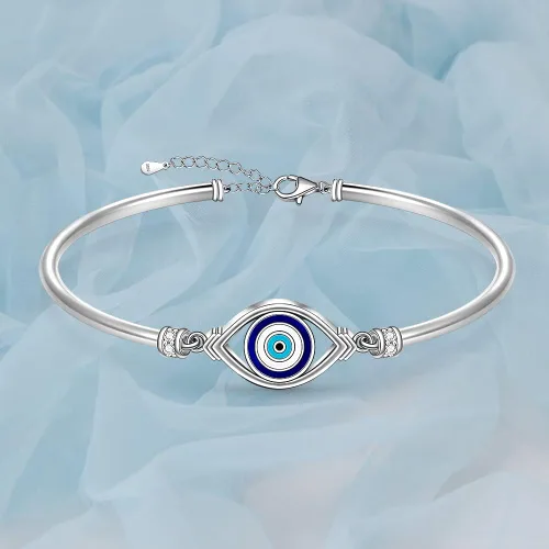 Vista 7 de Pulsera contra el mal de ojo para mujer, de plata de ley griega, turca, azul, pulsera ajustable con protección de buena suerte, joyería de oro