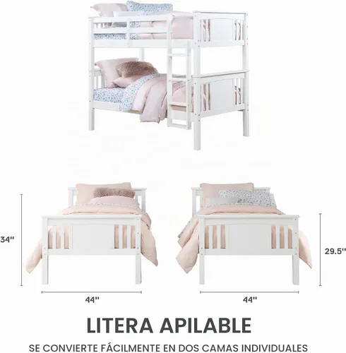 Vista 5 de Dorel Living Dylan - cama litera, individual, Madera, Blanco Espresso