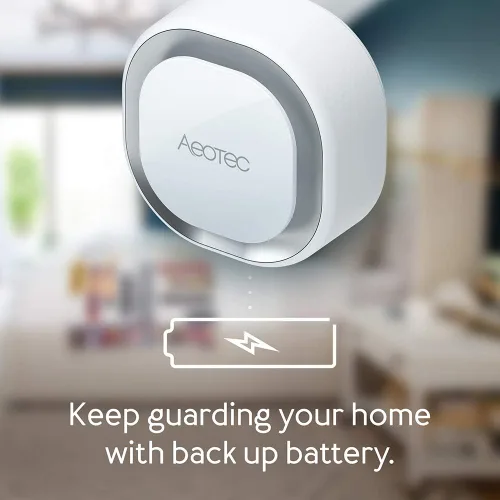 Vista 3 de Aeotec Siren 6, Z-Wave Plus S2 habilitado Zwave Siren Altavoz de seguridad, sonido y luz montado en la pared, alarma Zwave con batería de respaldo
