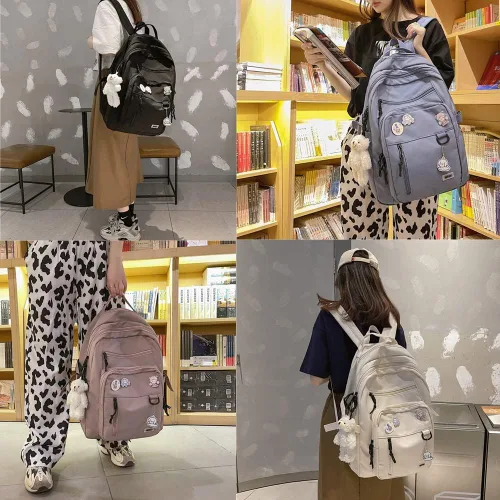 Vista 6 de Mildame Linda mochila para niñas Kawaii con pin y accesorios mochila escolar, Rosado