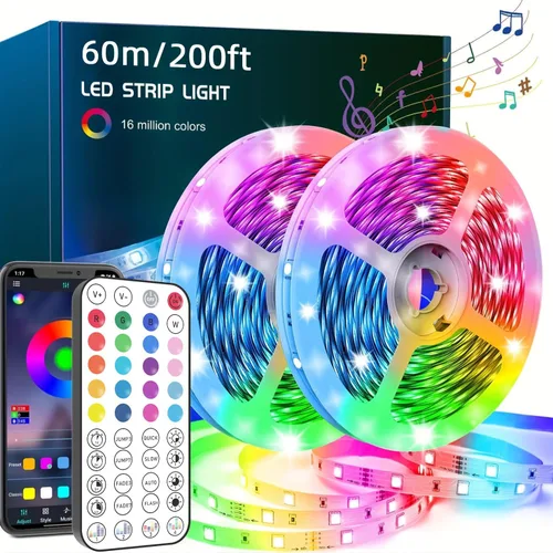 Vista 6 de NBBUFF Tira de luces LED inteligentes extralargas de 16 pies (1 rollo) para dormitorio, luces LED RGB con aplicación y control remoto, decoración