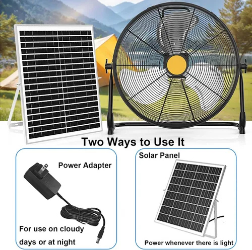 Vista 3 de Portable Camping Fan, Solar Fan, Solar Powered Fan, Oscillating Floor Fan, For Outside,Travel,Chicken Coop,Dog