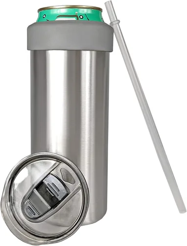 Vista 6 de JOVIAL Enfriador de latas de acero inoxidable 2 en 1 aislado para todas las latas de 24 y 25 onzas, enfriador de latas de cerveza, seltzer puede
