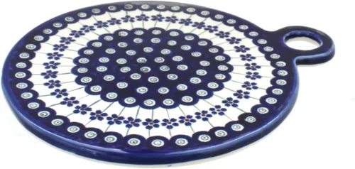 Vista 5 de Blue Rose - Tabla de cortar redonda de cerámica polaca Country Meadow