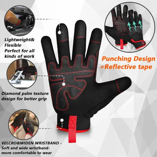 Vista 3 de MOREOK Guantes de trabajo de jardinería para hombres/mujeres [fortalece la protección de la palma] guantes protectores de utilidad guantes