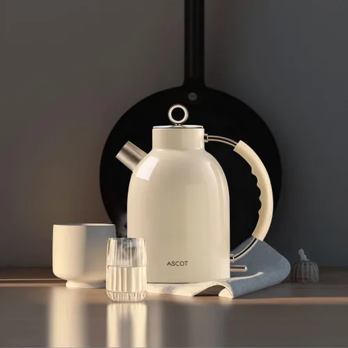 Vista 2 de ASCOT Hervidor eléctrico, de acero inoxidable, hervidor de té eléctrico, regalos para hombres/mujeres/familia, calentador de té retro de 1.5 L 1500