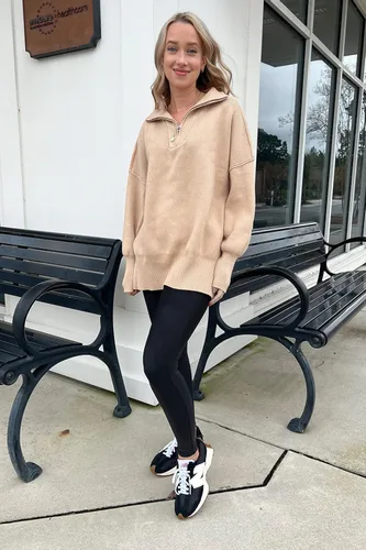 Vista 9 de PRETTYGARDEN Suéter de otoño de gran tamaño para mujer, casual, manga larga, con cremallera, cuello