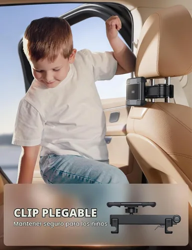 Vista 3 de Aomiker Soporte para iPad para reposacabezas de automóvil, brazo con bloqueo de aluminio, soporte universal para tablet con clip ancho plegable