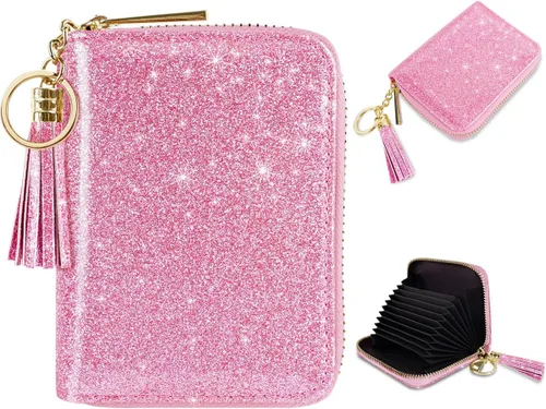 Vista 30 de Coco Rossi Tarjetero de crédito para mujer, cartera pequeña, funda RFID Un brillo azul y verde