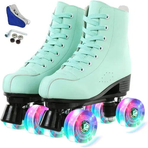 Vista 7 de YYW - Patines de cuero PU de alta calidad para mujeres y hombres, tipo botín, clásicos de doble fila, para interiores y exteriores, con bolsa