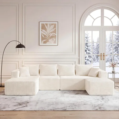Vista 7 de Sofá modular deshuesado de 118 pulgadas con diván y otomano de pana de gran tamaño en forma de U, sofá de nube para asiento profundo para sala