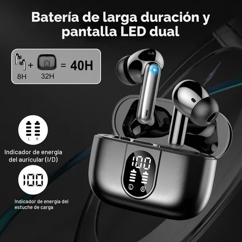 Vista 3 de Csasan Auriculares inalámbricos Bluetooth 5.3, auriculares intraurales de reproducción de 40 horas, mini auriculares Bluetooth con micrófono ENC
