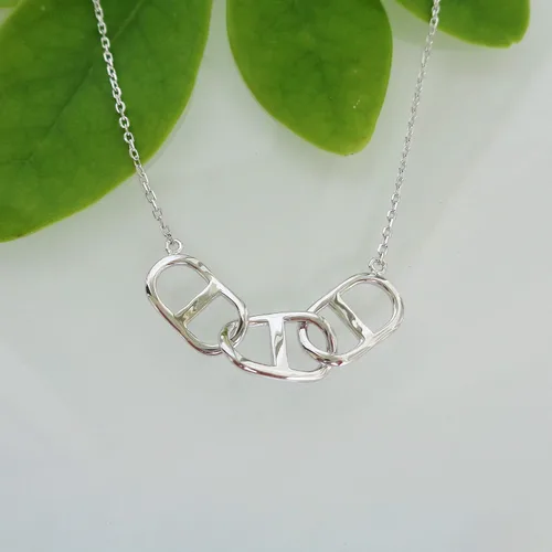 Vista 3 de Collar de plata de ley 925 chapado en oro con forma de círculo, triángulo con cierre de anillo colgante de 38 a 17.7 in.