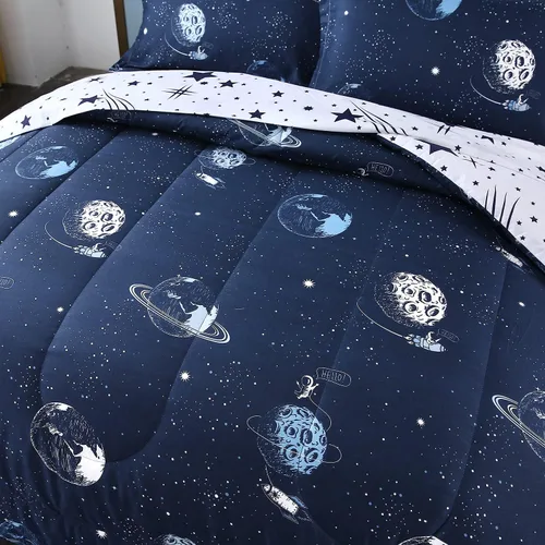Vista 3 de Mengersi Juego de edredón de galaxia para cama Queen – 7 piezas de cama reversible con espacio de estrellas en una bolsa, juego de ropa de cama