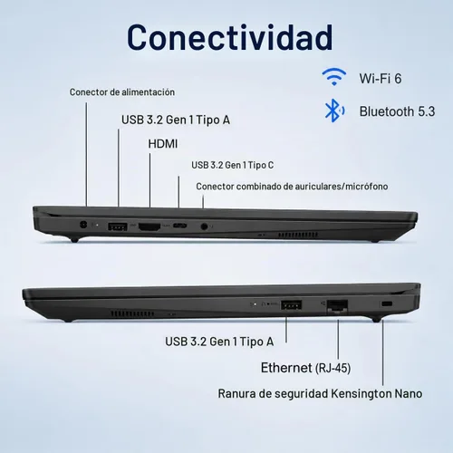 Vista 6 de Lenovo Laptop V15, AMD Ryzen 3 7320U, DDR5 de 16 GB, SSD de 512 GB, Windows