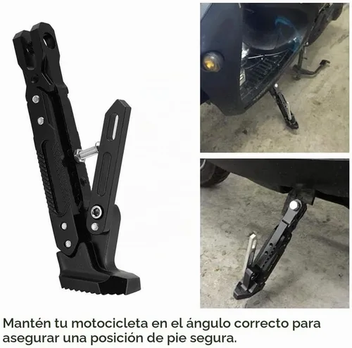 Vista 6 de Pata de Cabra de Motocicleta Soporte de Trípode Ajustable Universal de Aluminio Motor Scooter Soporte Lateral de Pie Modificado Accesorios de Negro