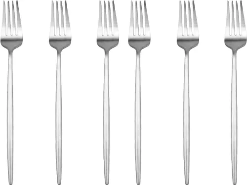 Vista 8 de Cubiertos plateados de diseño moderno, 6 piezas de plata mate 304 acero inoxidable tenedor de postre tenedor de ensalada de 7.2 pulgadas, juego