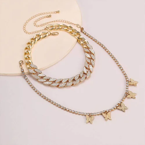 Vista 5 de Denifery - Collar con cadena de eslabones cubanos con mariposa gargantilla con colgante para mujer hip hop gargantilla punk joyería para mujeres