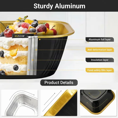 Vista 3 de EUSOAR - Tazas para cupcakes con tapas, 8 onzas, 50 unidades de flan de postres desechables, 3.5 x 2.7 x 1.6 pulgadas con tapas, postres de papel