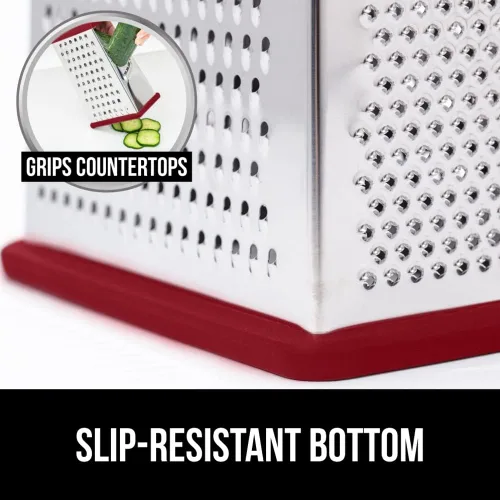 Vista 4 de Gorilla Grip Rallador de caja y pelador de verduras, el rallador de caja tiene un recipiente integrado, el pelador es apto para lavavajillas, ambos