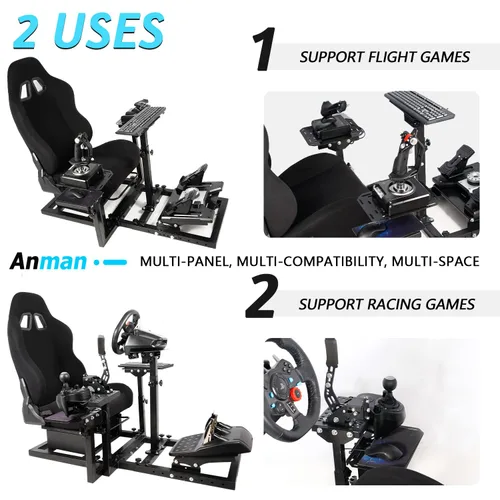 Vista 5 de Anman Comprehensively Racing Simulator Cockpit With Black Seat Fits for LogitechThrustmaster G923,G29,G27,G920,T150,T300,T300RS3-Piece Shift Lever