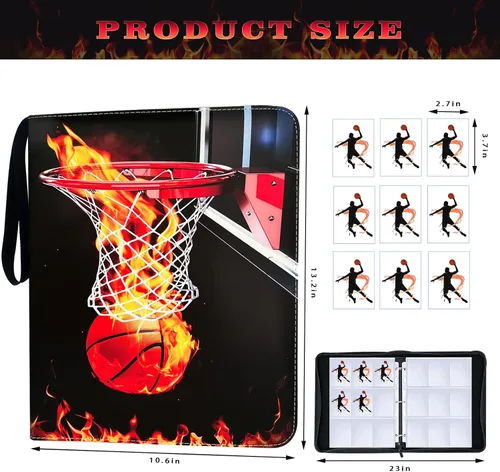 Vista 2 de Carpeta de tarjetas de baloncesto con mangas, 900 bolsillos para tarjetas intercambiables, 9 bolsillos con 50 fundas extraíbles con cremallera