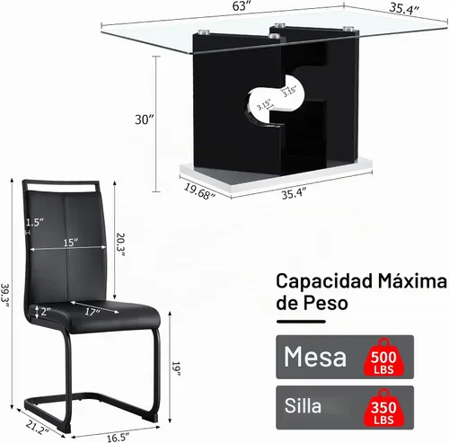 Vista 2 de Juego de 4 mesas de comedor de cristal, juego de mesa de comedor de Mesa negra+silla negra