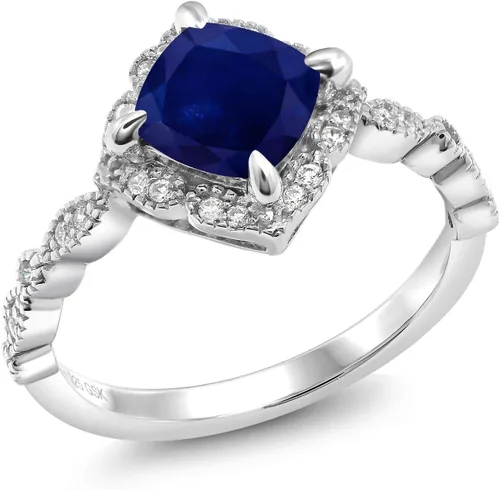 Vista 3 de Gem Stone King Anillo de compromiso solitario de moissanita blanca con piedra natal de corte cojín de 0.276 in para mujer, plata de ley 925