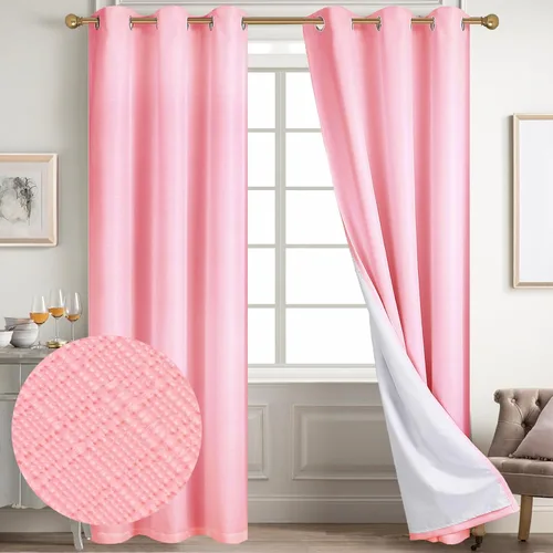 Vista 16 de Diraysid Cortinas 100% opacas de lino beige para dormitorio, con ojales, aislamiento térmico, cortinas de oscurecimiento de habitación