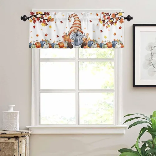 Vista 73 de Cortina de ventana ajustable con lazos para ventana, cenefa de cocina para sala de estar, arte abstracto, sol y arco iris, bolsillo para barra