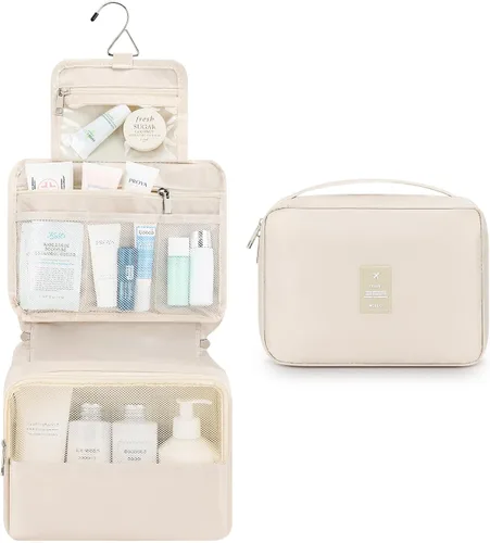Vista 2 de Mossio - Bolsa de aseo colgante con gancho resistente - Organizador de viaje grande y portátil para cosméticos y maquillaje para hombres y mujeres