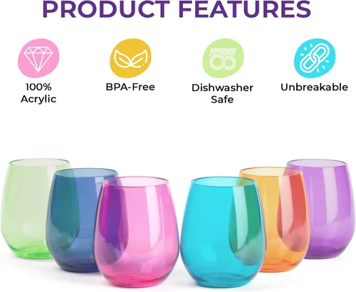 Vista 7 de pop design Copas de vino irrompibles de alta calidad, sin tallo, juego de 6 copas de vino de plástico acrílico reutilizables sin BPA inastillables