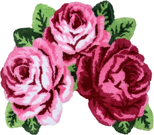 Vista 35 de Alfombrilla Abreeze con 4 rosas, alfombrillas con diseño de flores azul, hecha a mano, antideslizante (no se desliza), alfombrilla moderna, de puede