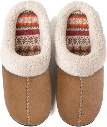 Vista 6 de ULTRAIDEAS Juego de 2 pares de pantuflas de Navidad para mujer talla 7-8 de EE. UU. (bronceado, negro)