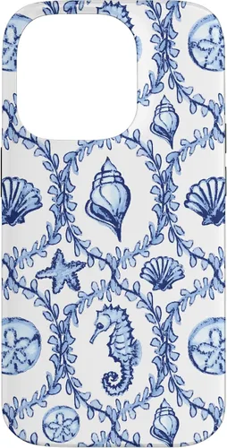 Vista 17 de Funda náutica para iPhone 12 Pro Max Coastal Nieta Preppy Shells náutica blanca azul mar