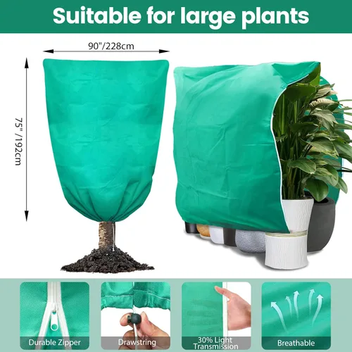 Vista 2 de Cubiertas para Plantas Protección contra Heladas, 2 Paquetes 75"An x 90"Al Mantas Grandes de Tela Antiheladas 2.47oz/yd² con Cremallera y Cordón