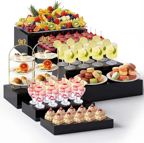 Vista 22 de Leinuosen Juego de 7 Elevadores Grandes para Buffet de 6" a 12" Caja de Exhibición de Acrílico Elevador de Mesa de Postres para Catering Soporte