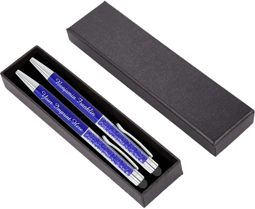 Vista 9 de ExpressDesign™ - Juego de regalo de bolígrafos de cristal personalizados - Paquete de 2 bolígrafos de gemas de metal con caja de regalo - Metálico