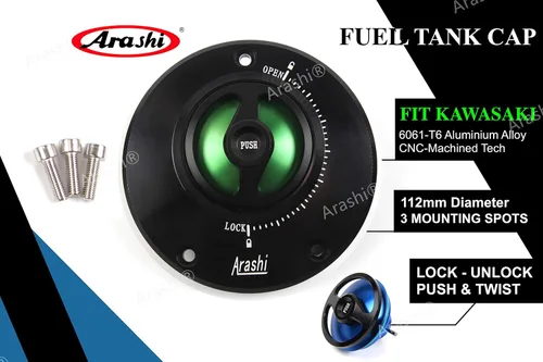 Vista 6 de Arashi Tapa de tanque de combustible CNC sin llave para Kawasaki Ninja 400 R/Ninja 650R ER6F ER6N / Vulcan 650 S / Z125 / Z650 / Z750 / Z750R