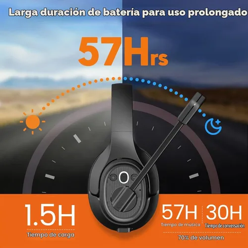 Vista 4 de EKSA Auriculares Bluetooth para conductor de camión con micrófono, auriculares inalámbricos con cancelación de ruido ambiental, alcance inalámbrico