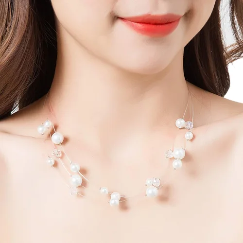 Vista 2 de Collar a capas con cristal para mujer, gargantilla con cadena de plata gruesa, regalo de cumpleaños para mujer