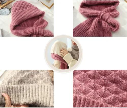 Vista 4 de Bufanda integrada de protección de oído resistente al viento, gorro de punto elástico cálido para mujer, bufanda con capucha para invierno