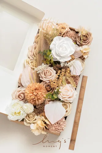 Vista 6 de Ling's moment Caja de Flores Falsas, Tallos de Vegetación Artificial Falsa Rosas de Espuma Dalia Hortensia de Seda Peonía Flor de Tela para Centros
