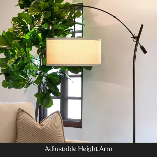 Vista 8 de Brightech Grayson Lámpara de pie LED de arco para oficina y sala de estar, lámpara de brazo ajustable en estilo industrial para lectura de Negro
