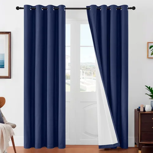 Vista 14 de Joydeco Cortinas opacas de lino para dormitorio, con ojales de 90 pulgadas de largo, cortinas resistentes para sala de estar, cortinas con Verde