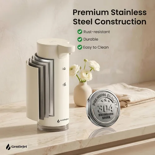 Vista 7 de GentleJet EasyFoam - Dispensador automático de jabón espumoso, bomba de sensor recargable USB-C, acero inoxidable 304, espuma ajustable, IPX5