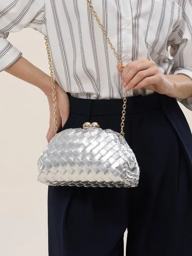 Vista 3 de CHUNLI Dressy Woven Clutch Purses for Women Evening Wedding Formal Occasion,Dumpling Crossbody Shoulder Handbags for Women