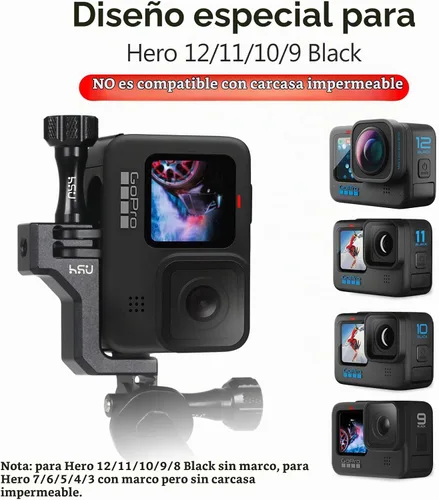 Vista 4 de HSU Aluminio 90° Soporte Vertical Adaptador Codo Montaje para GoPro Hero 13/12/11/10/9 accesorio de montaje vertical negro