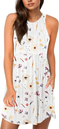 Vista 7 de HiMONE Vestidos de Vacaciones para Mujeres 2025 Vestido de Verano Vestidos Casuales de Verano para Mujeres Vestidos Casuales de Playa Petite Azul