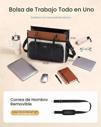 Vista 5 de LOVEVOOK PU Leather Laptop Bag for Women Work Purse Teacher Computer Tote Black
